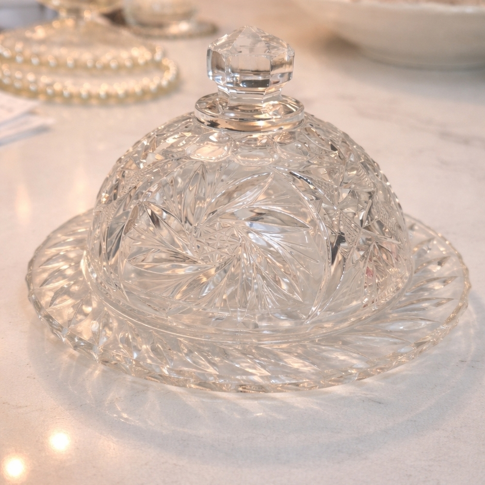 Elegant Crystal Butter Dish